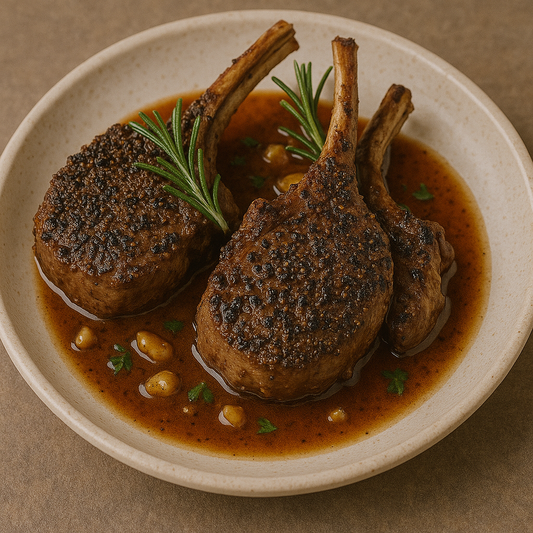 🐑Pepper-Crusted Lamb Chops with Garlic Rosemary Jus
