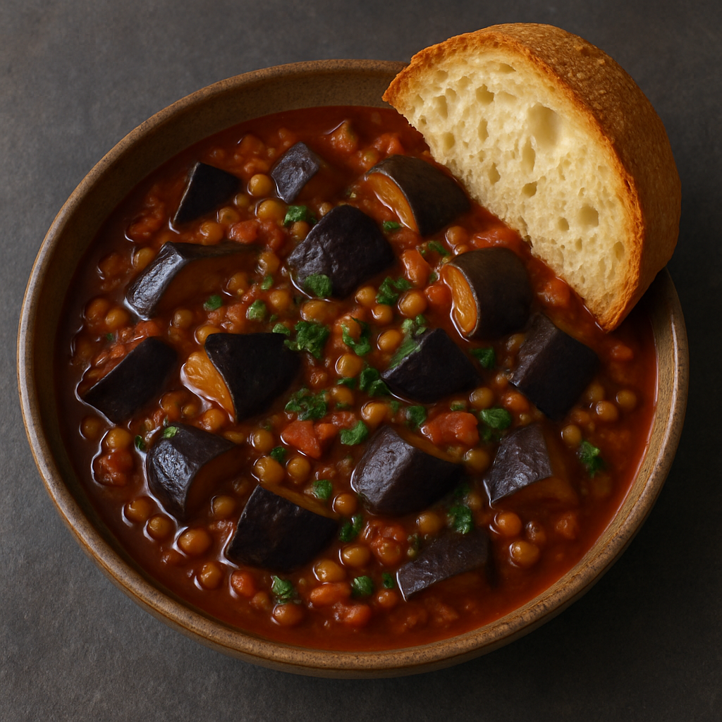 🍆 Smoky Lentil & Aubergine Stew, with Crusty Bread