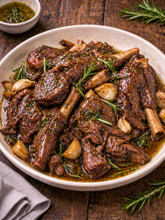 Braised lamb with rosemary and garlic