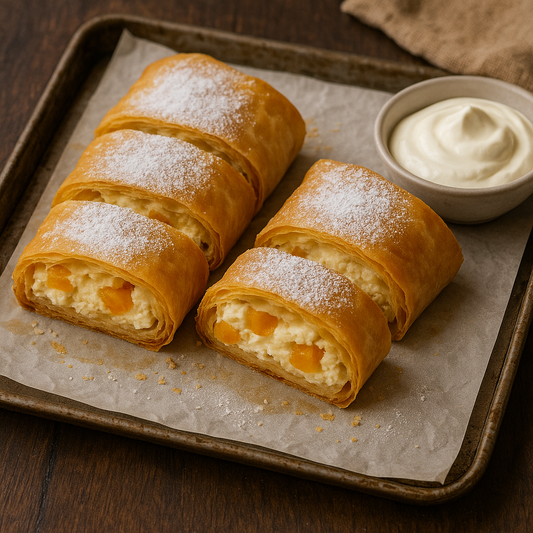 🍑 Sweet Cheese & Apricot Strudel (Túrós Rétes) (Veggie)