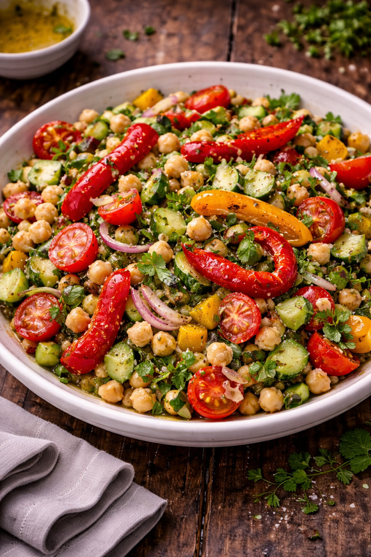 Chickpea, Herb and Roasted Pepper Salad with Lemon Dressing