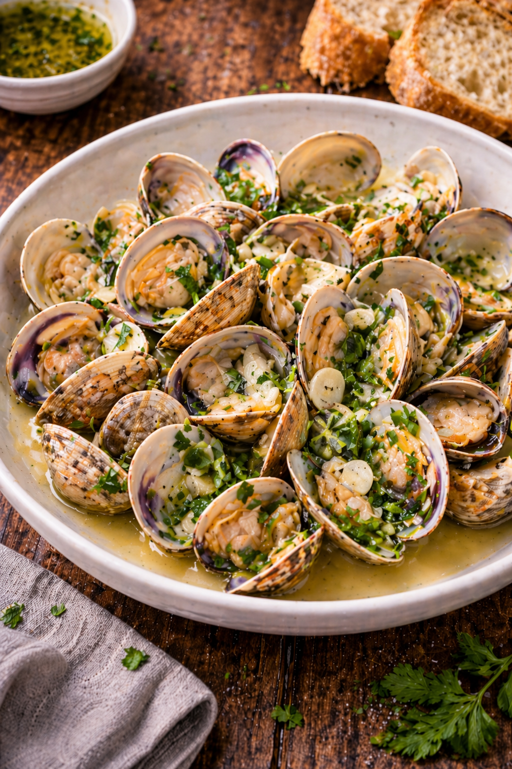 Clams Steamed with White Wine, Garlic and Parsley