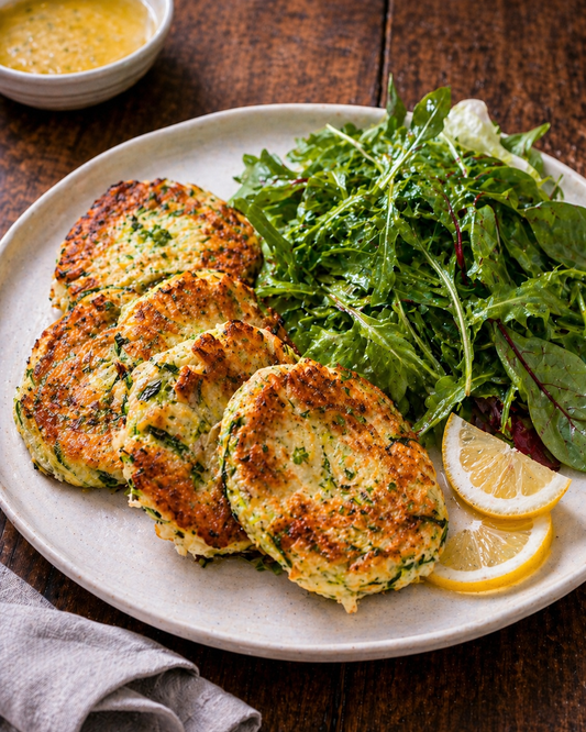 Courgette and ricotta fritters with a lemon-dressed salad