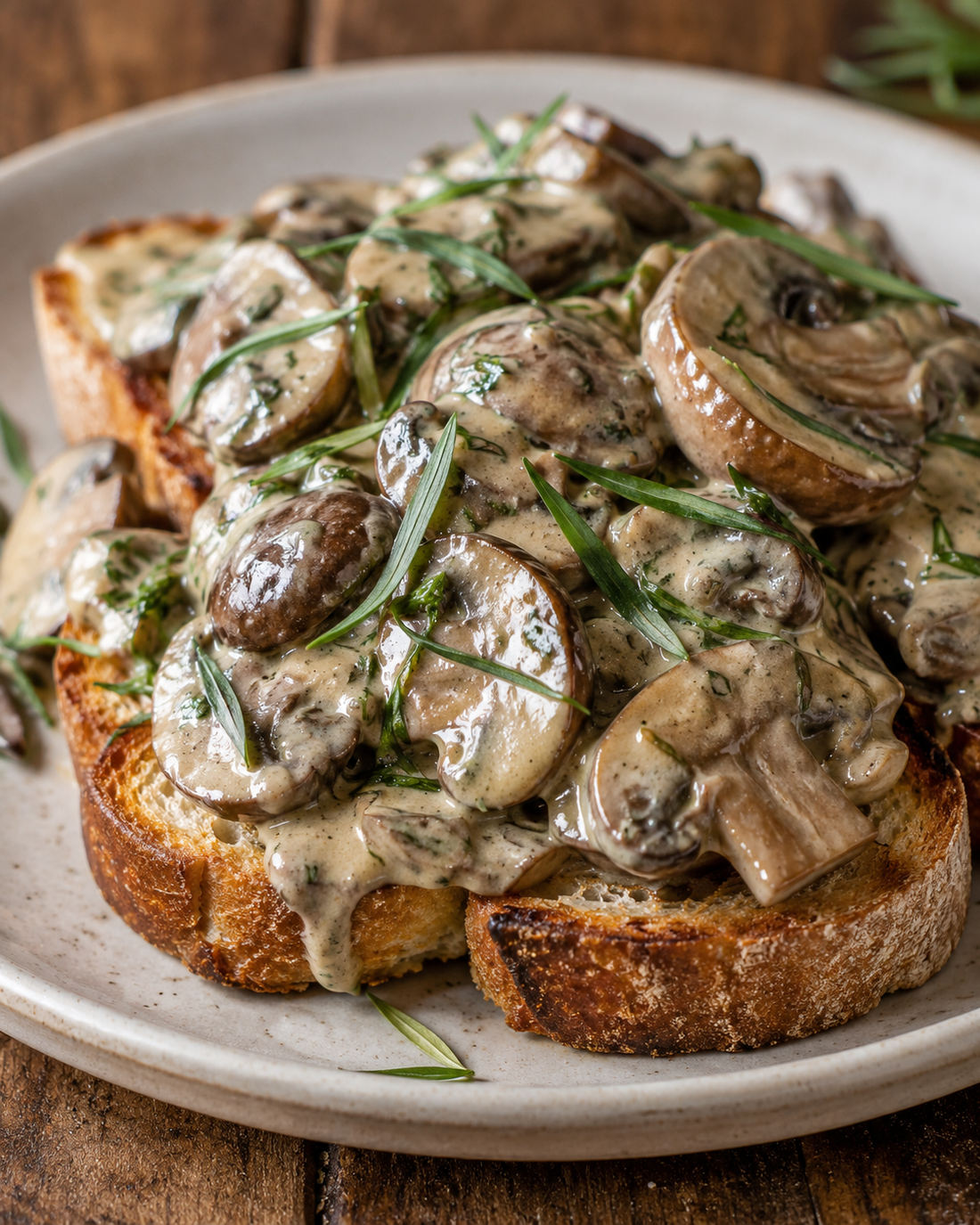 Creamy tarragon mushrooms on toast