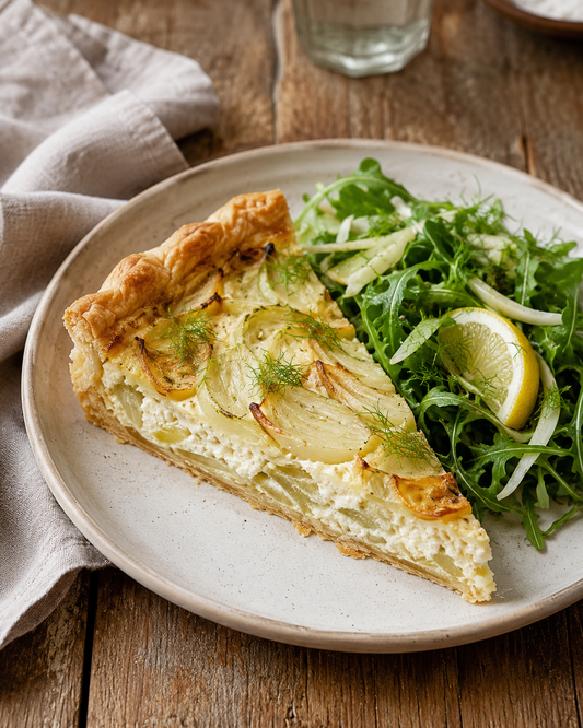 Fennel and ricotta tart with a lemon-dressed salad