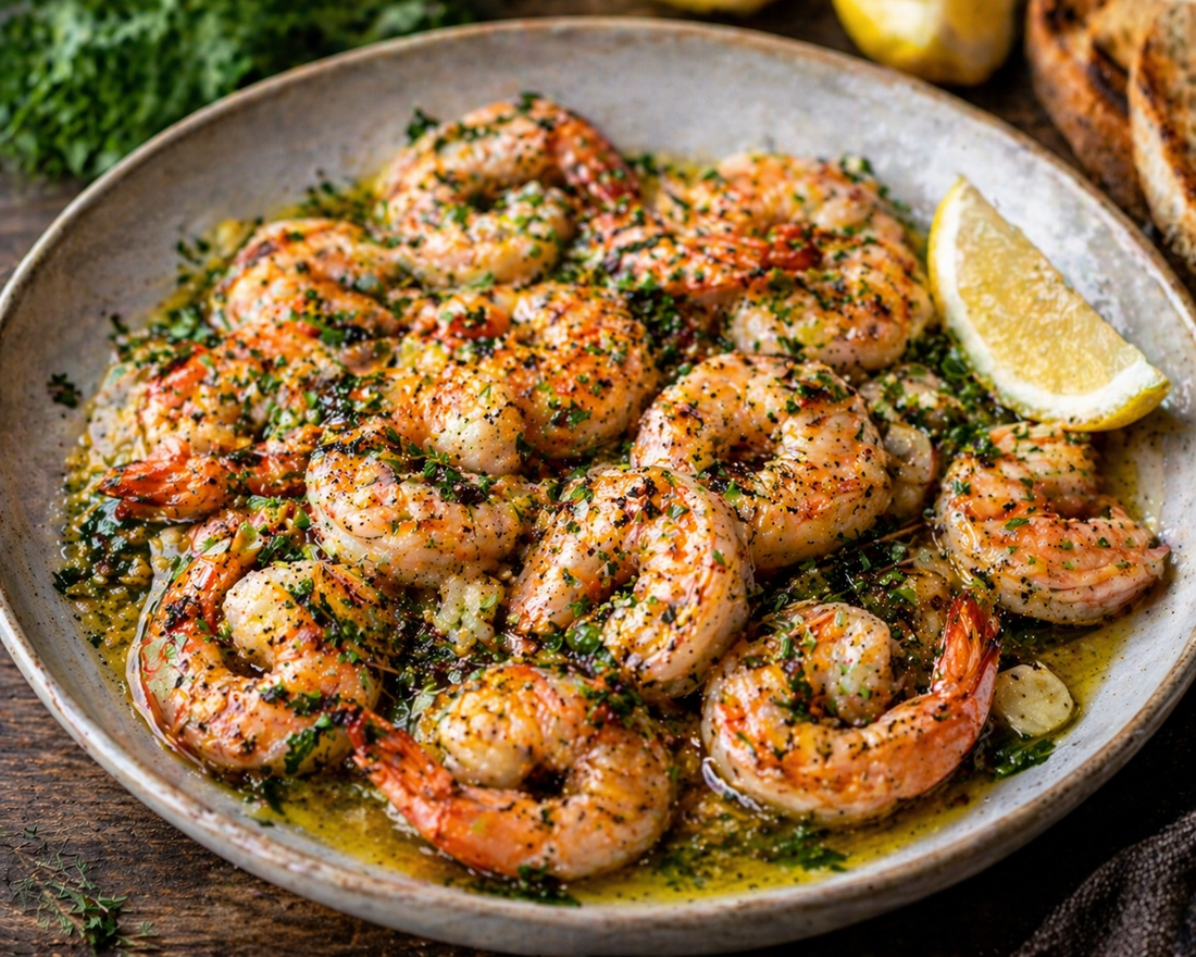 Garlic prawns with lemon and parsley