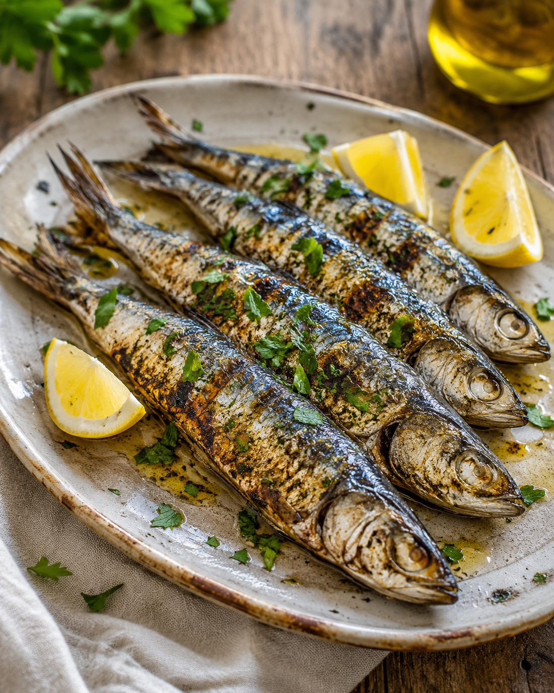 Grilled sardines with lemon and parsley