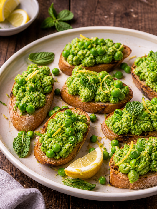 Pea, mint and lemon crostini