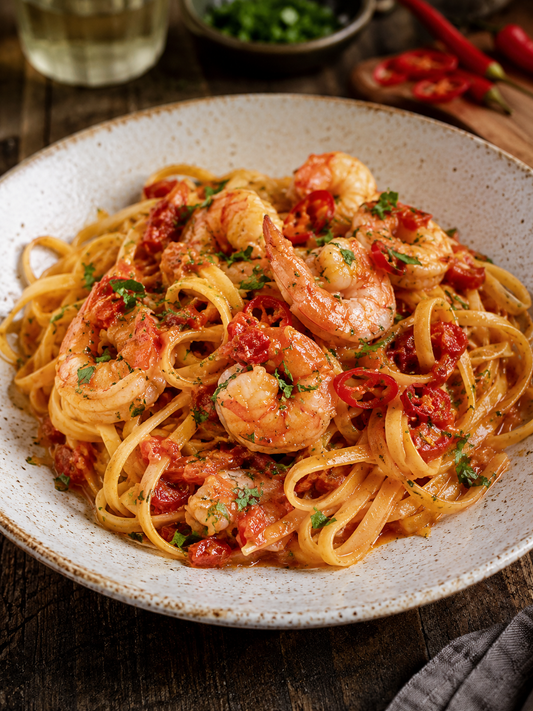 Prawn linguine with chilli and tomato
