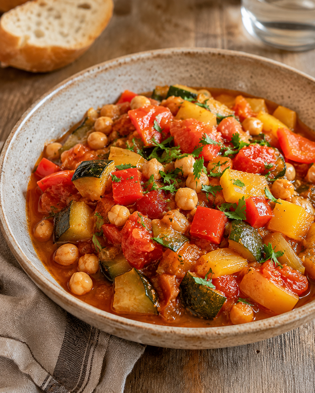 Rioja-inspired pisto with courgette, peppers, tomato and chickpeas