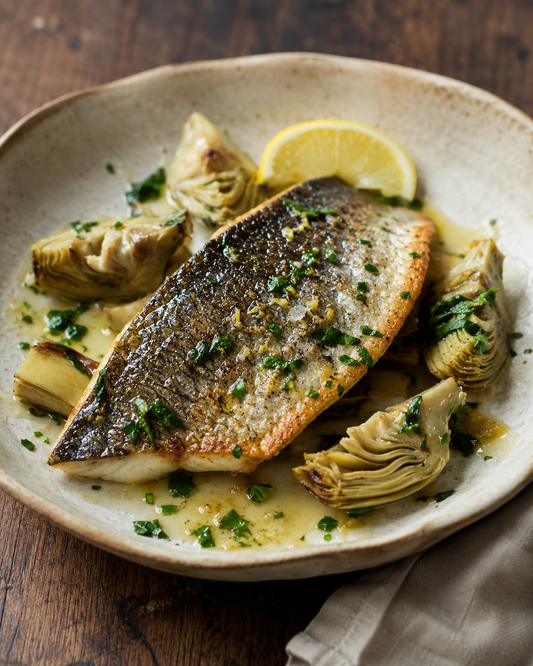 Sea bass with artichokes