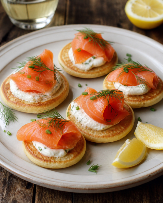 Smoked salmon blinis with lemon crème fraîche