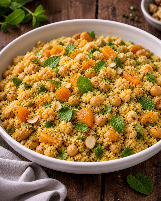 Spiced apricot and chickpea couscous with mint