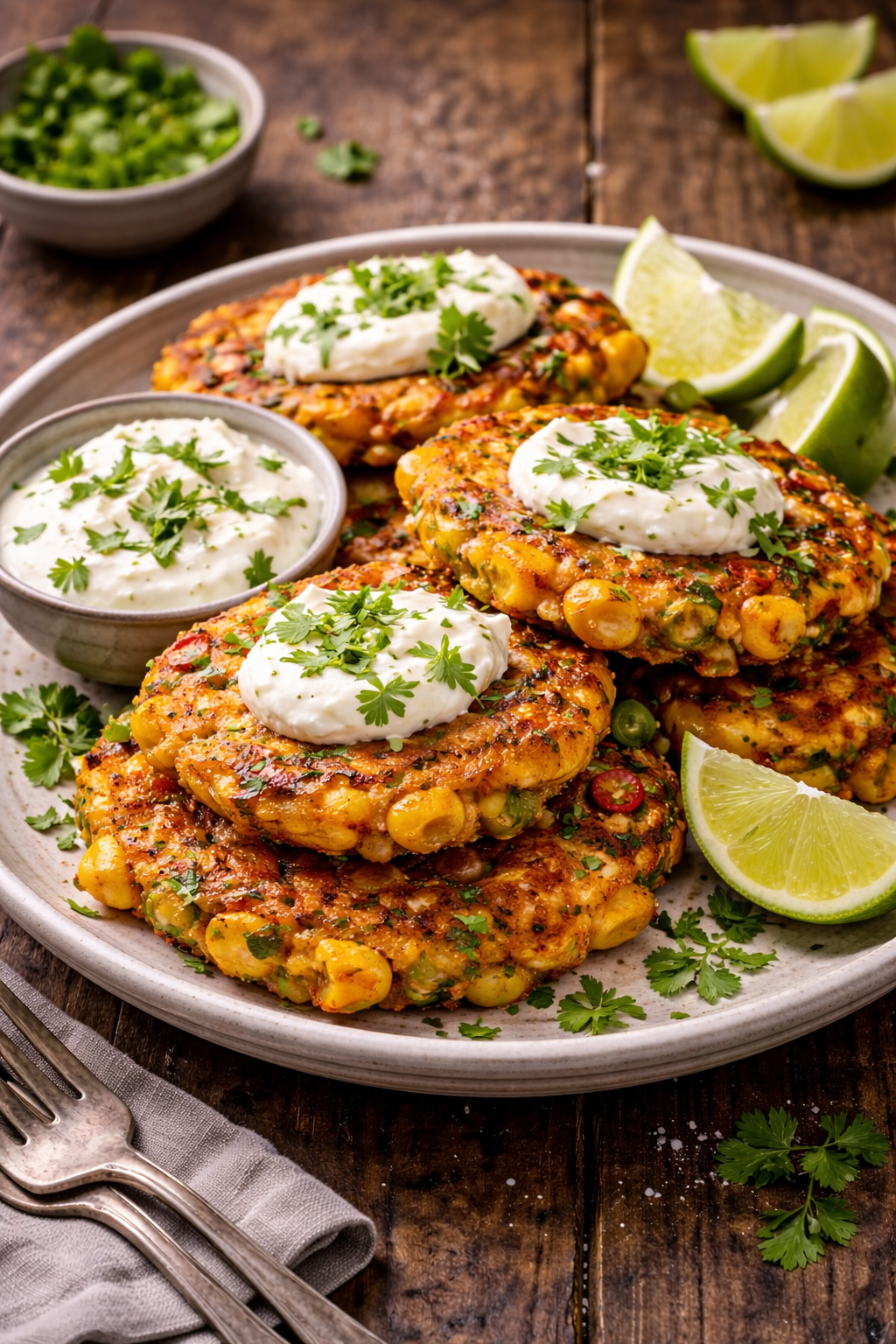 Sweetcorn Fritters with Lime Yoghurt and Coriander